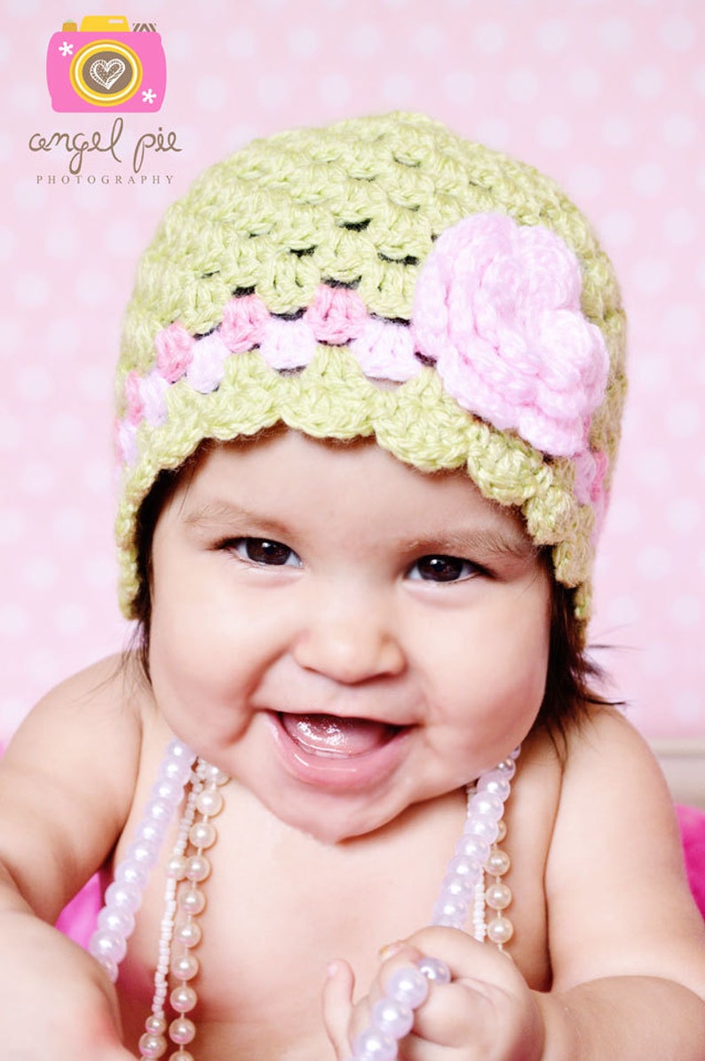 Girls Hat Crochet Pattern with Shell Trim in Preemie, Newborn, Baby, Toddler and Child Sizes No.203 Digital English image 2