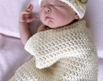 Crochet Baby Pattern - Natural Newborn Baby Hat and Cocoon No.118 Beginner Pattern Digital English