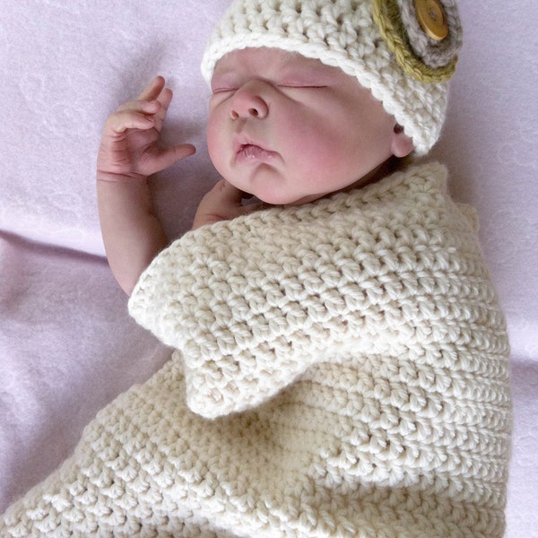 Crochet Baby Pattern - Natural Newborn Baby Hat and Cocoon No.118 Beginner Pattern Digital English