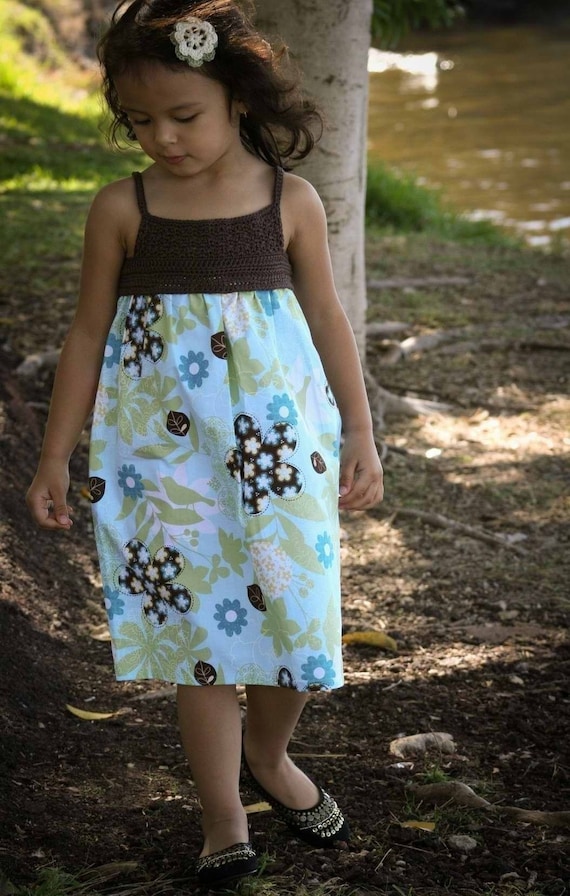 Patron vestido a crochet con falda de tela para ninas en cuatro tallas de 4 a 7 anos patron digital Etsy Mexico