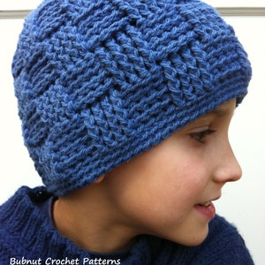 Boys Crochet Hat Pattern No.124 Basket Weave Baby Toddler Child Kid Mens English