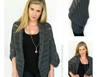 Oversized Chunky Ladies Shrug Crochet Pattern No.920 Digital Download PDF Womens Cardigan Pattern English