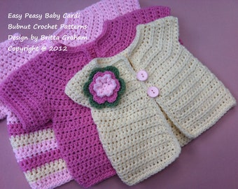 Crochet Baby Jacket Pattern - Easy Peasy Cardigan Crochet Pattern No.907 THREE Baby Sizes Digital Download English