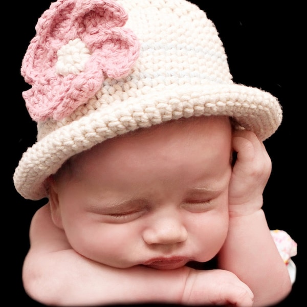 Hat Crochet Pattern - Rolled Brim Summer Hat Crochet Pattern No.119 Baby Bowler Newborn Photo Prop Beginner English