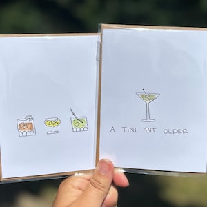 Set di biglietti da cocktail, biglietti celebrativi, biglietti da cocktail acquerellati, biglietti di compleanno divertenti, interni vuoti, stampe artistiche dipinte a mano, formato A2