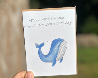 Punny Birthday Card, Watercolor Birthday Card, Blank Inside, Individual Birthday Card, Ocean Life Card, Hand-Painted Art Prints, A2 Size