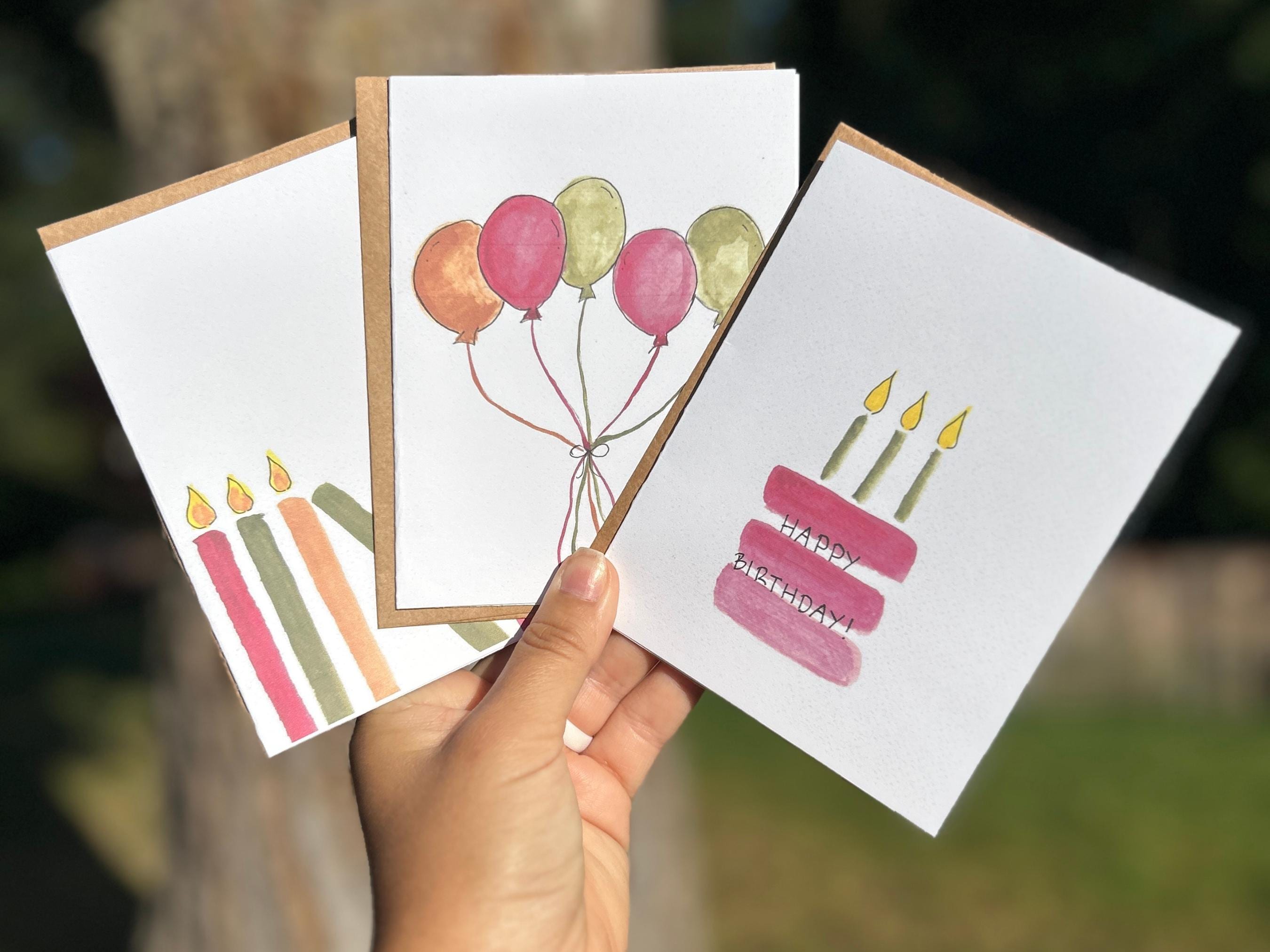 Birthday Card Set, Birthday Cards, Watercolor Birthday Cards, Blank Inside, Hand-Painted Art Prints, A2 Size