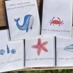 Birthday Card Set, Ocean Life Cards, Watercolor Birthday Cards, Blank, Hand-Painted Art Prints, A2 Size