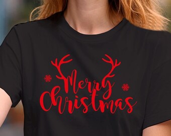 Merry Christmas Shirt, Reindeer Antler T-Shirt,