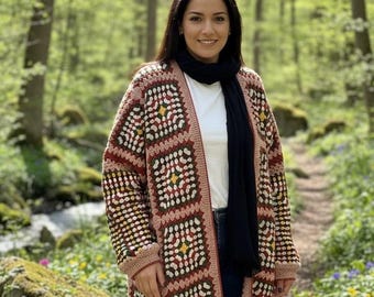 Cárdigan de abuela a crochet, chaqueta de patchwork bohemia, talla grande