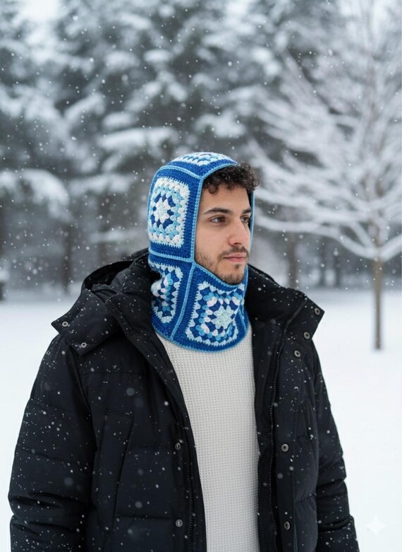 Crochet Granny Square Balaclava: Blue Unisex Ski Mask - Etsy display picture 1