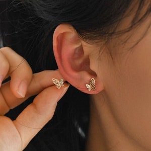 4pcs CZ Pave Gold Butterfly Ear post, Dianty Butterfly Ear Studs, Jewelry Supplies (GB-3061)