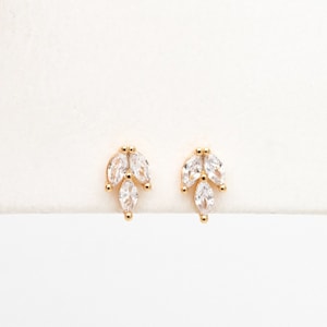 10pcs CZ Pave Gold Leaf Ear Posts, Gold Plated Brass, Jewelry Supplies (GB-3871)