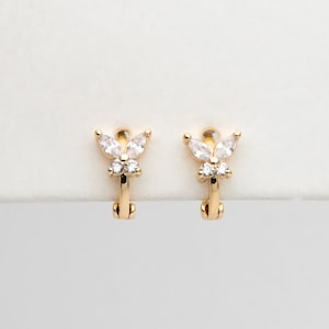 4pcs CZ Pave Butterfly Hoop Earrings 9mm, 18K Gold/ Rhodium plated Brass, Dainty Earring, Small Gold/ Silver Hoops Earring (GB-3476)