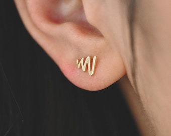 アクセサリー Petit Wave PAIR Pierced Earrings 10pcs Gold Zigzag Stud Earrings, Gold Plated Brass, Minimalist