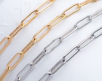 Paperclip Chain Chain, Gold/ Rhodium (silver)/ Rose Gold, Oval Link 3.2x9mm, Long Cable Chain (#LK-272)/ 1 Meter=3.3ft