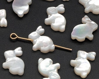 4pcs White Mother of Pearl Shell Rabbit beads, MOP Animal Charms (V1431)