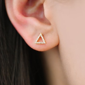 4pcs CZ Pave Triangle Earring Posts 6x7mm/ 7x8mm, 18K Gold Plated Brass, Triangle Stud Earrings (#GB-3382)