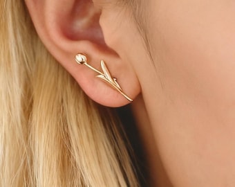 10pcs Gold/ Silver Tulip Flower Earrings 24x6mm, Gold/ Rhodium Plated Brass Flower Stud Earrings (GB-4010)