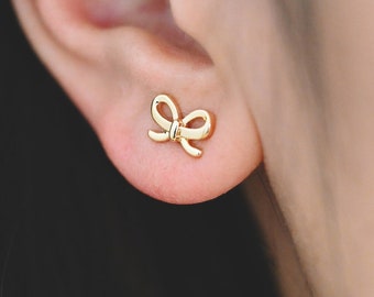 4pcs Gold/ Rhodium plated Brass Bowknot Ear Posts, Bow Knot Stud Earrings  (GB-139-C)