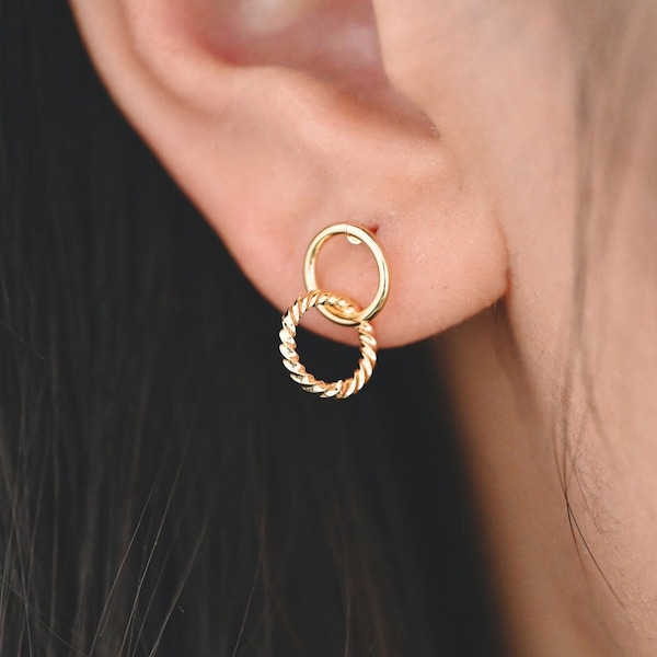 10pcs Interlocking Earring Studs, Gold/ Rhodium plated Brass, Linkage Circle Earring, Double Circle Ear Posts (GB-2920)