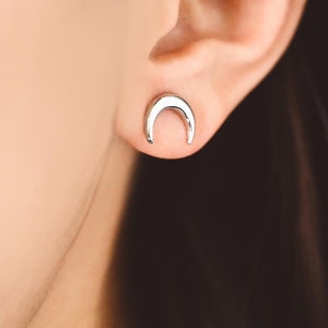 10pcs Gold/ Silver Moon Ear Posts 11x9mm, Real Gold/ Rhodium Plated Brass Minimalist Stud Earrings (#GB-3572)