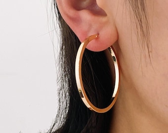 4pcs Gold Round Hoop Earrings 40mm, Gold plated Brass, Minimalist Huggie Earrings (GB-3737)