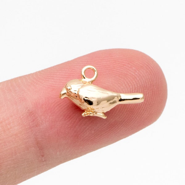 10pcs Gold Sparrow Charm, Real Gold plated Brass Bird Pendant, Earring Charm (GB-3752)