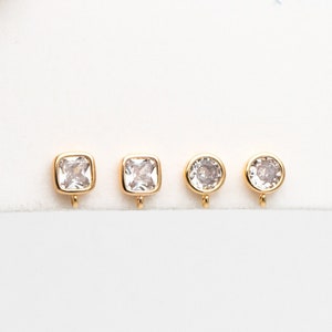 10pcs CZ Pave Square/ Round Ear Posts with Loop, Gold Plated Brass Geometric  Stud Earrings (#GB-3681)