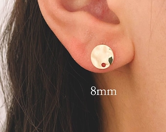 10 tiges d'oreille rondes martelées en or 8/10 mm, laiton plaqué or 18 carats, composants de clous d'oreilles géométriques (GB-1060)