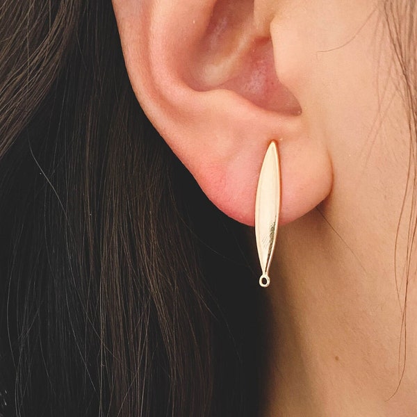 10pcs Gold Bar Ear Posts 24x4mm, 18K Gold plated Leaf Ear Posts, Stud Earring Components (GB-631)