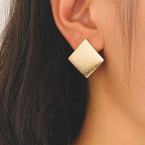10pcs Brushed Gold Square Earring with Loop 13/ 19mm, Real Gold Plated Brass Geometric Earring Studs (GB-278)