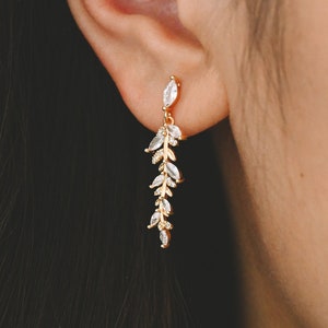 4pcs CZ Pave Gold Leaf Earring Posts, Gold Plated Brass, Leaf Dangle Earrings (GB-3690)