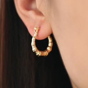 4pcs Gold Bamboo Earrings, 18K Gold plated Brass, Dainty Hoop Earrings (GB-4490)