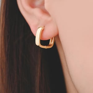 10pcs Gold/ Silver Square Huggie Earrings 15mm, 18K gold/ rhodium plated Brass, Minimalist Hoop Earring Components (GB-2870)