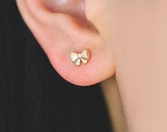 10pcs Tiny Bowknot Stud Earrings: 18K Gold Plated Brass (GB-4257)