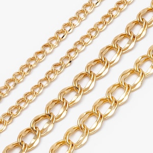 Gold plated Brass Curb Chains 5/ 8.8mm, Double Link Chain Findings Wholesale (#LK-325)/ 1 Meter=3.3 ft