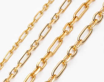 Gold Oval Link Chains 2.2/ 3.2/ 3.6mm, 18K Gold plated Brass,  Color Not Easily Tarnish (#LK-275)/ 1 Meter=3.3 ft