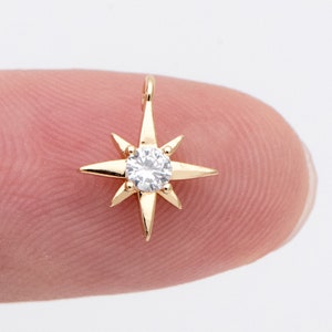 10pcs Gold/ Silver Tone North Star Charms 9x11mm, CZ Pave Tiny Star Pendants (GB-774)