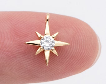 10pcs Gold/ Silver Tone North Star Charms 9x11mm, CZ Pave Tiny Star Pendants (GB-774)