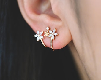 PLUIE ネイキッドカフ バングル SILVER 925 Amazon.com: QUINBY 3 Pairs Flower CZ Earrings for Women, 14K