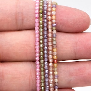 2mm Colorful Zircon Faceted Beads, Tiny Gemstone Beads, Natural Stone Beads for Jewelry Bracelet Making DIY, Full 14.5 Inch Strands TR-008 zdjęcie 3