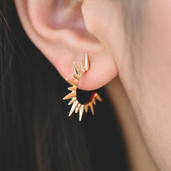 10pcs Gold/ Silver Sun Earrings, Gold Spike Hoops, Spike Earrings, Fashion Hoop, Statement Earring (#GB-1940)