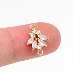 4pcs CZ Pave Gold Flower Charm Connectors 14mm, 18K Gold plated Brass Earring Connectors (GB-3721)