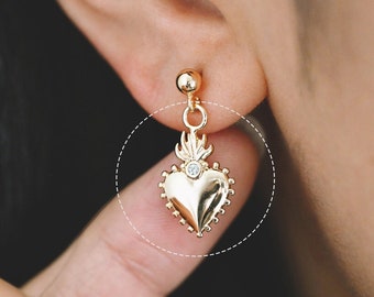 10pcs CZ pave Gold/ Silver Heart Charms, Gold/ Rhodium Plated Brass Heart Pendants (GB-2718)