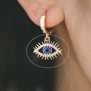 4pcs Micro Pave CZ Evil Eye Charm 17x14mm, Real Gold plated Brass Eye Charms, Cubic Zirconium Pave Eye Pendants (GB-1819-I)