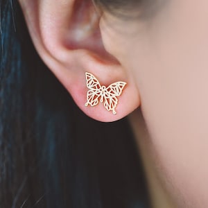 10pcs Gold Hollow Butterfly Earrings, Gold plated Brass, Dianty Butterfly Ear Studs, Jewelry Supplies (GB-4161)