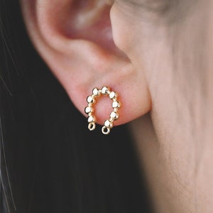 10pcs Gold U-Shaped Earring with 2 Loops, 18K Gold plated Brass Stud Earrings (GB-4048)