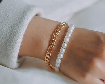 1pc Freshwater Pearl Stretch Bracelet, Genuine Pearl Bracelet, Beaded Minimalist Bracelets, Summer Jewelry, Beach Bracelets (#PL-71)