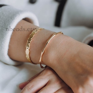 1 Stück Gold Bambus Manschette Armband, stapelbar Armbänder, verstellbarer Armreif (#GB-2939)